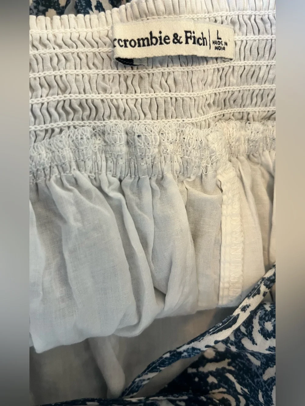 Abercrombie & Fitch Bra-Free Tiered Flowey Tie Back Maxi Dress Blue&white